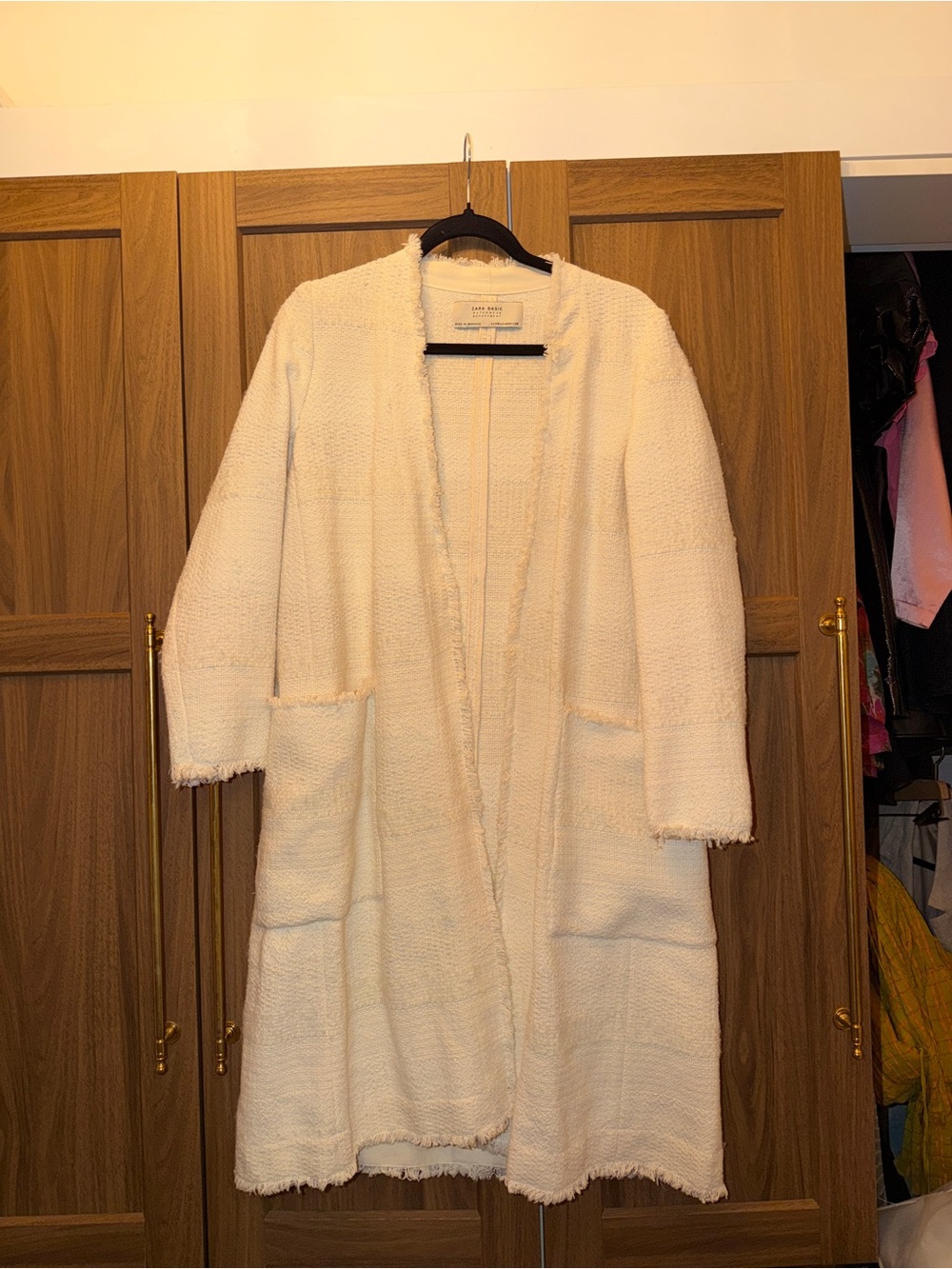 Zara Cream Bouclé Long Open Cardigan